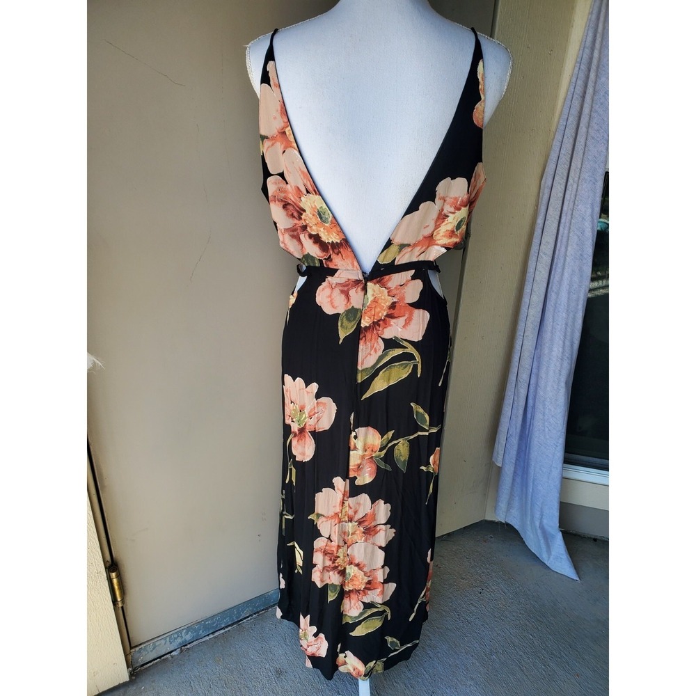 Topshop Maxi Dress Women 10 Black Floral Cut Out Backless Whimsigoth Resortwear - Picture 4 of 11